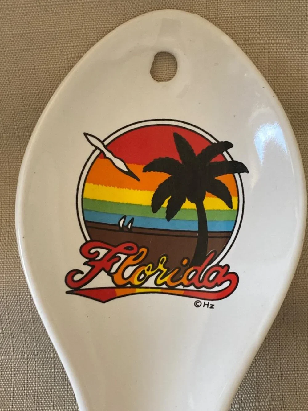 Sunset Florida scene vintage spoon rest souvenir retro